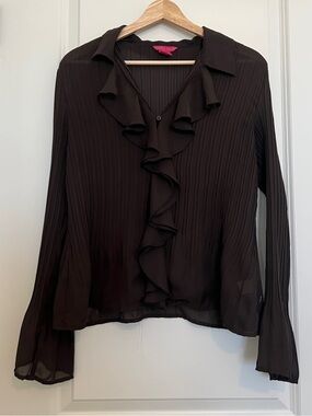 Sunny Leigh Brown Ruffled Long-Sleeve Blouse